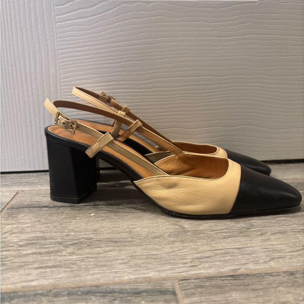 Chic Black and Tan Slingback Heels